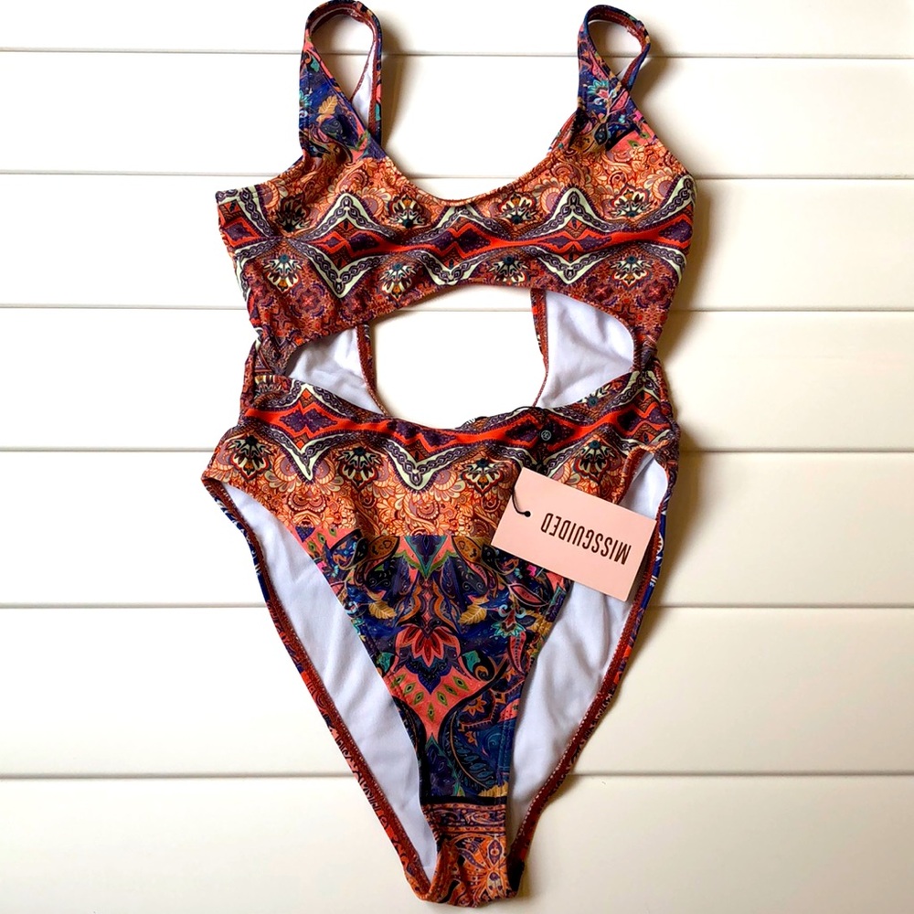 NWT missguided one piece Paisley cut out Swimsuit - Picture 1 of 13